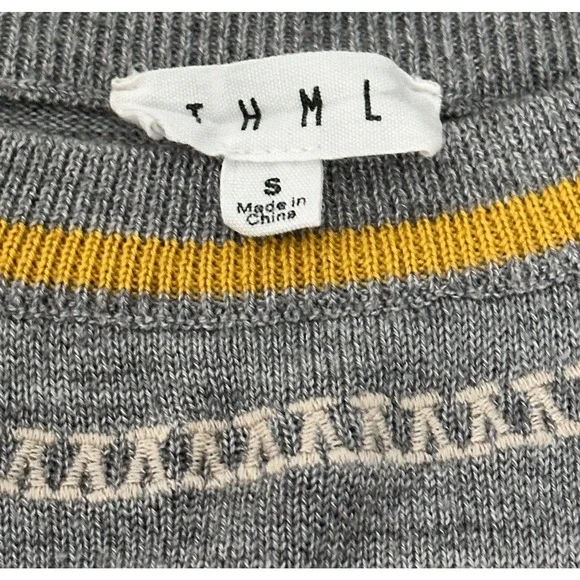 THML Gray Embroidered Ruffle Short Sleeve Wool Blend Sweater Small - Picture 6 of 7